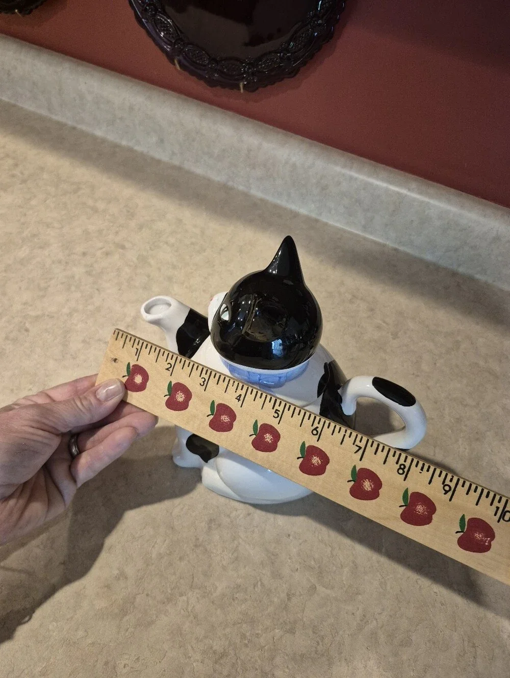 Black and White Cat Teapot with Blue Collar - Ceramic Pet Décor Unbranded